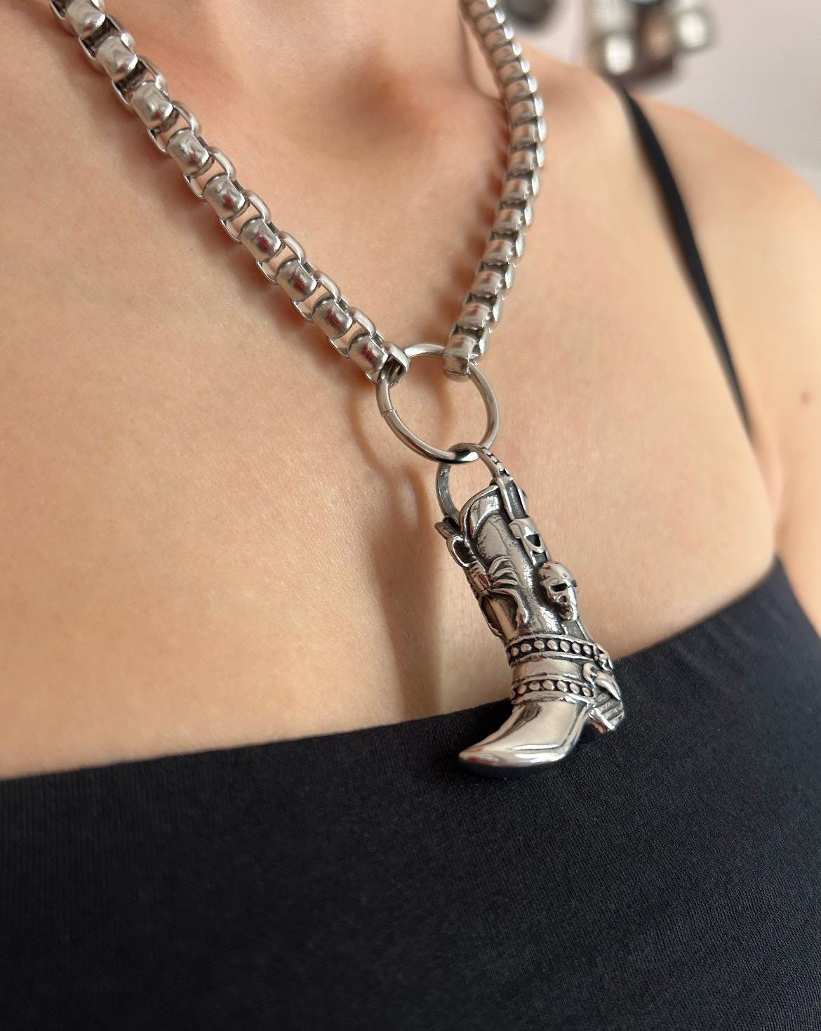Western Goth Cowboy Boot Necklace