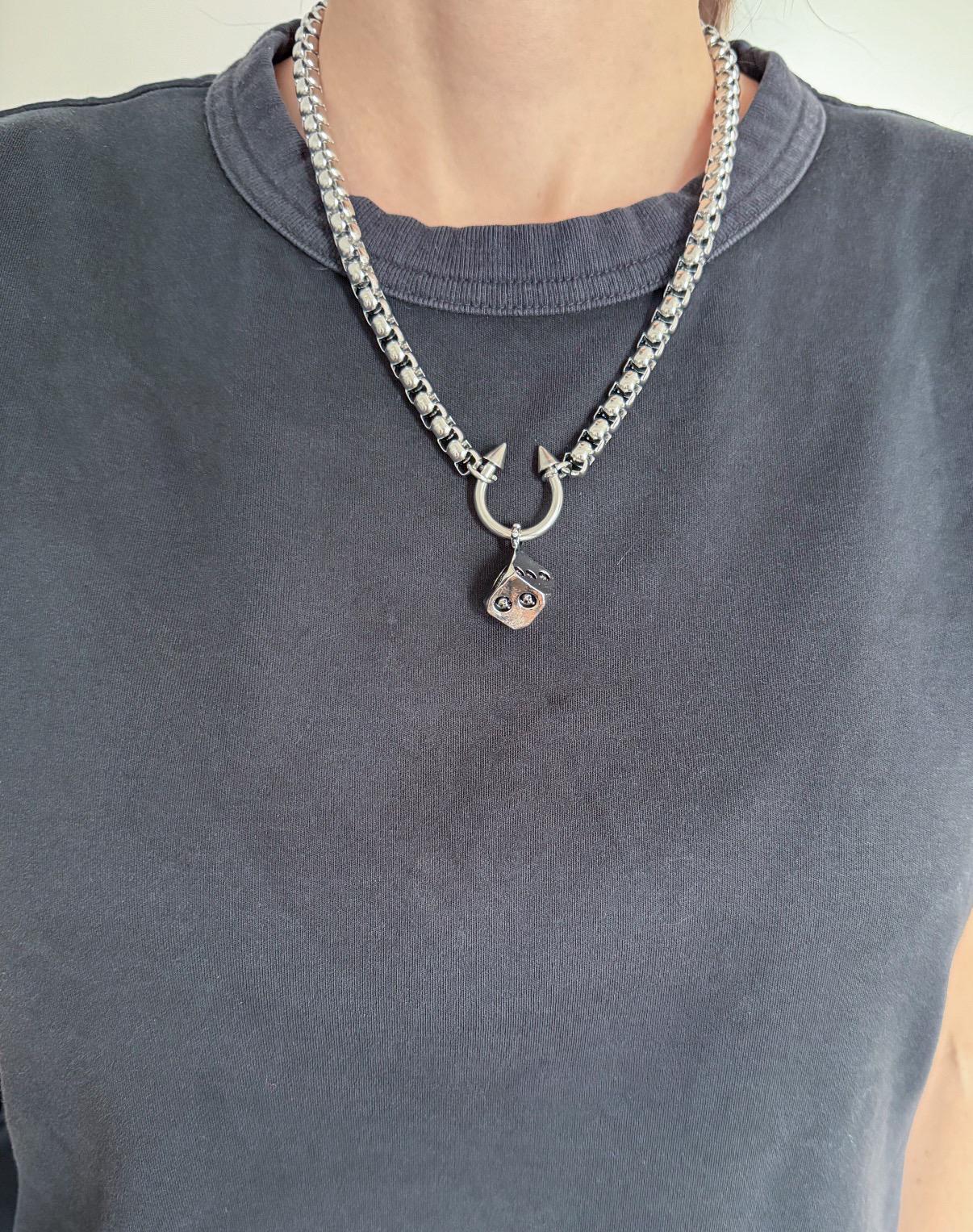 Spiked Horseshoe Barbell Skull Dice Necklace