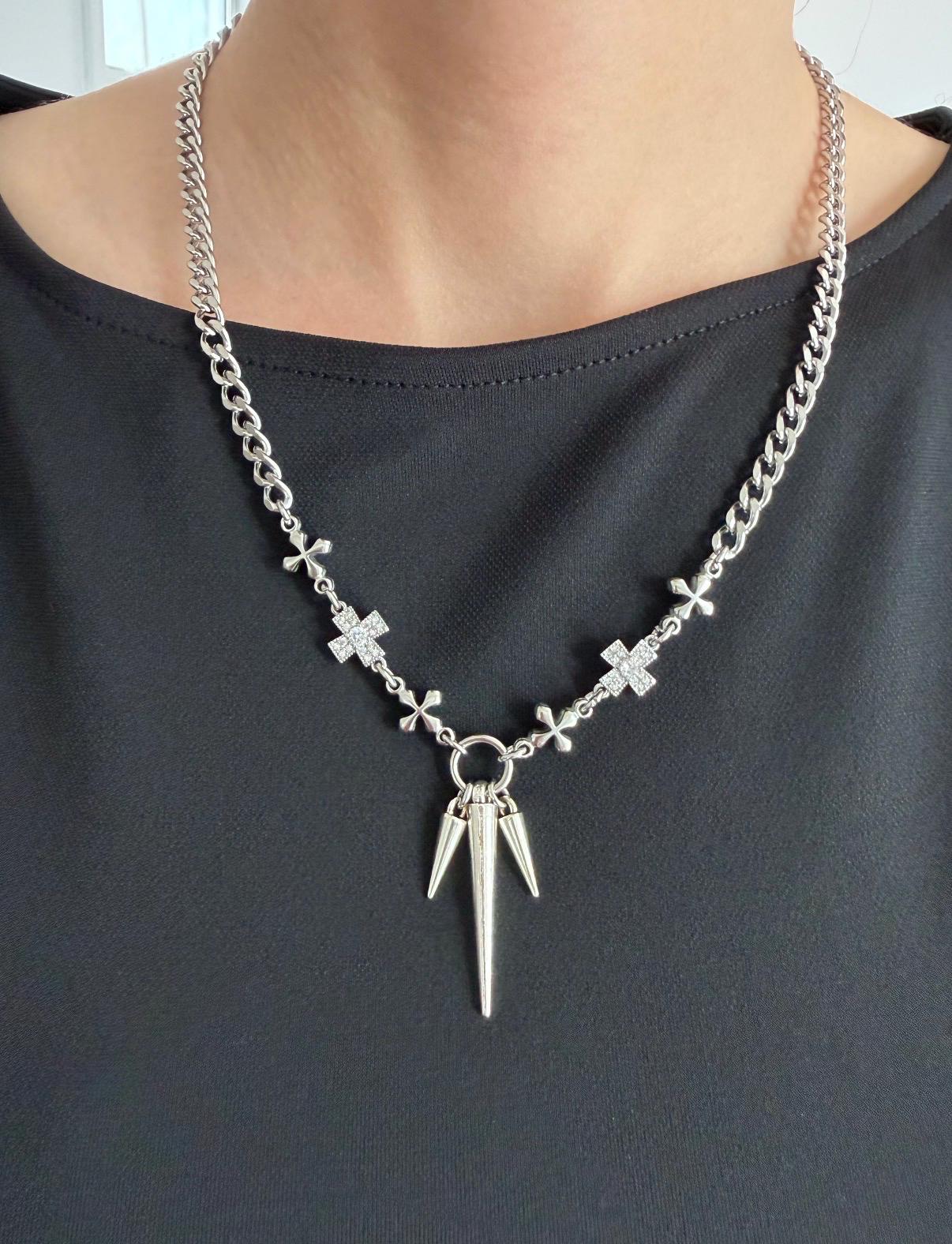 Glam Grunge Spike Charm Necklace