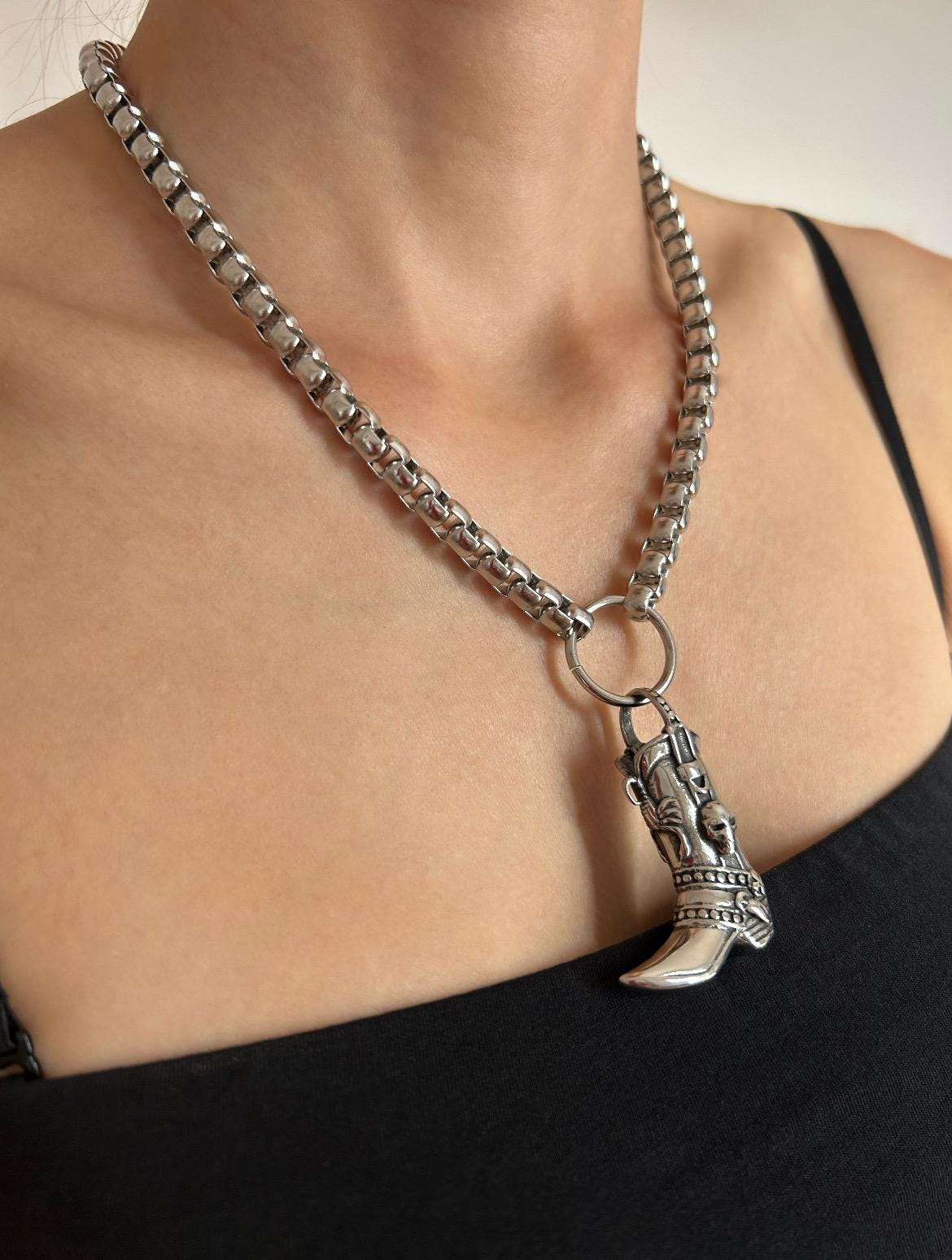 Western Goth Cowboy Boot Necklace
