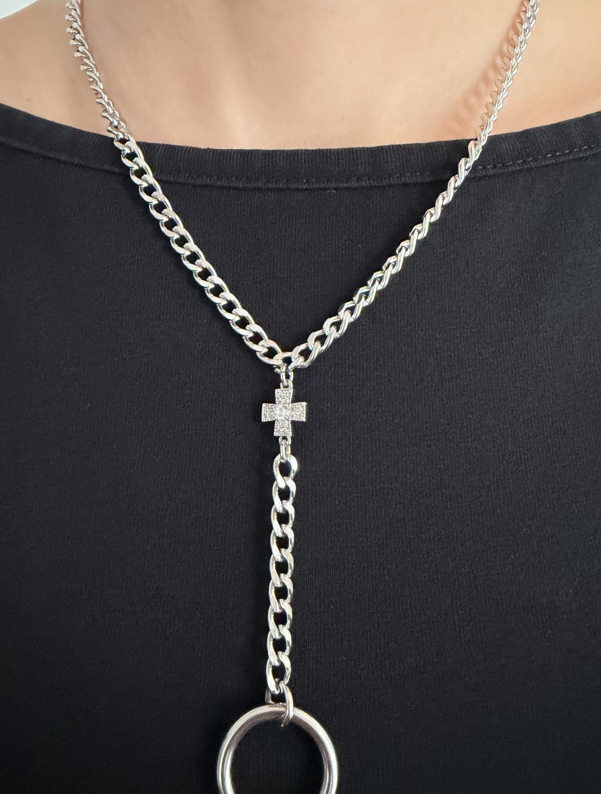 Spiked Horseshoe Barbell Lariat Necklace