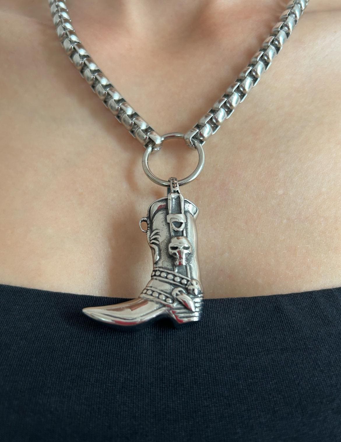 Western Goth Cowboy Boot Necklace