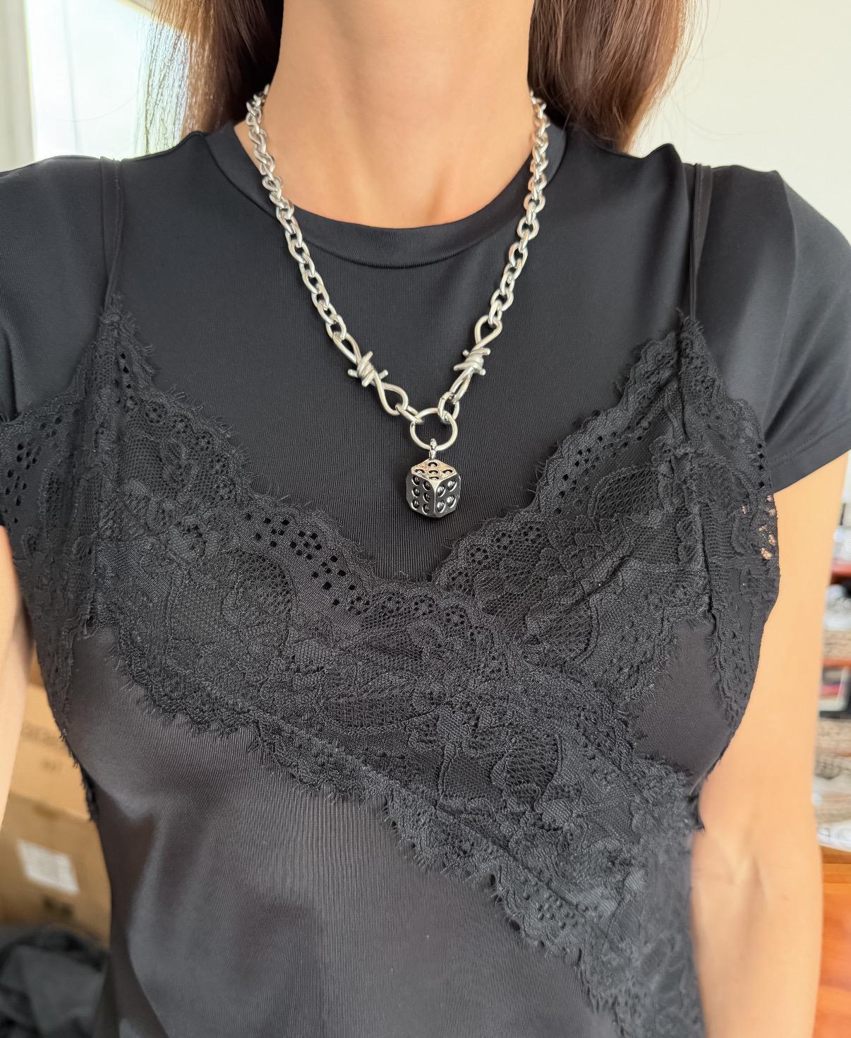 Large Dice with Skulls Necklace