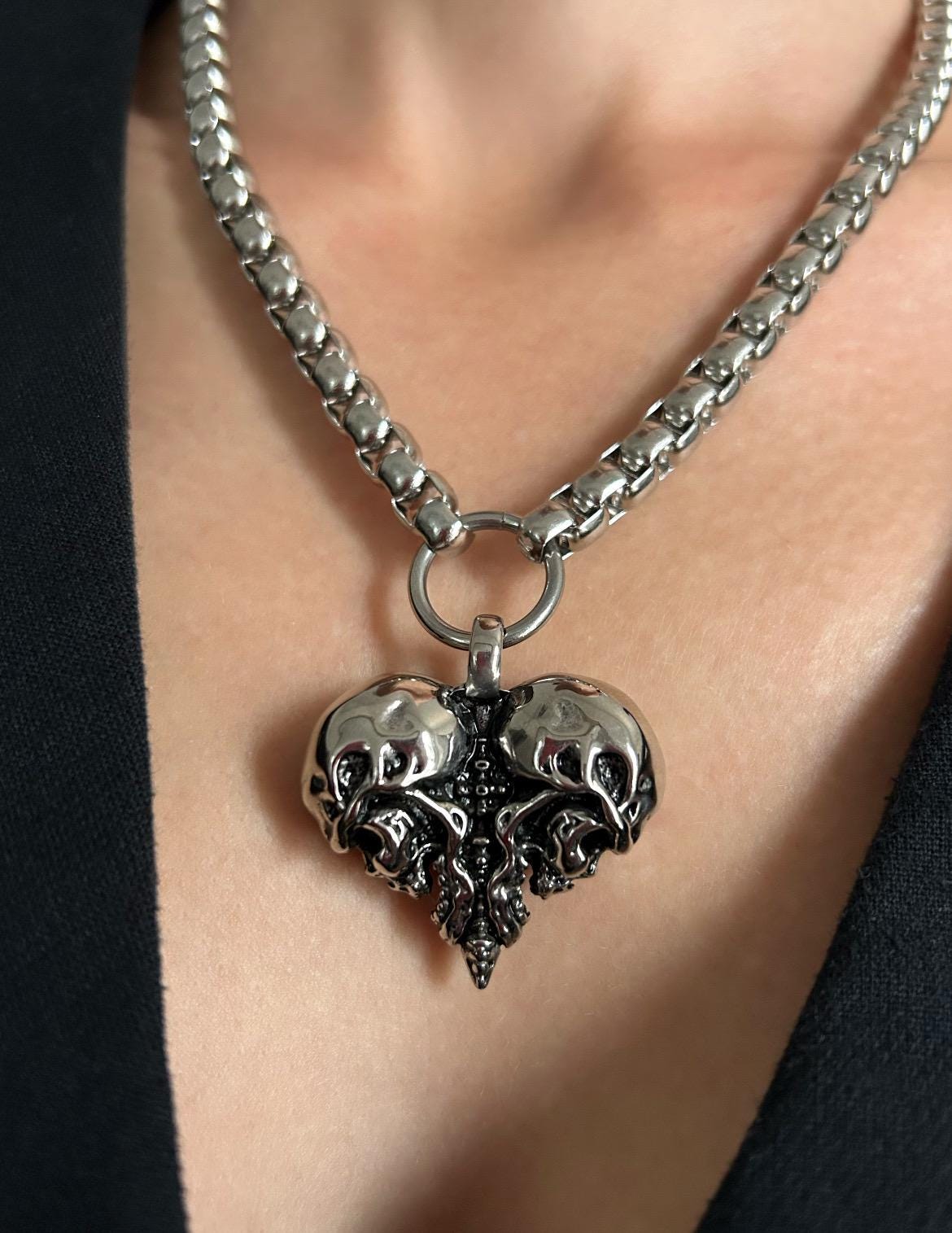 Macabre Skeleton Heart Necklace