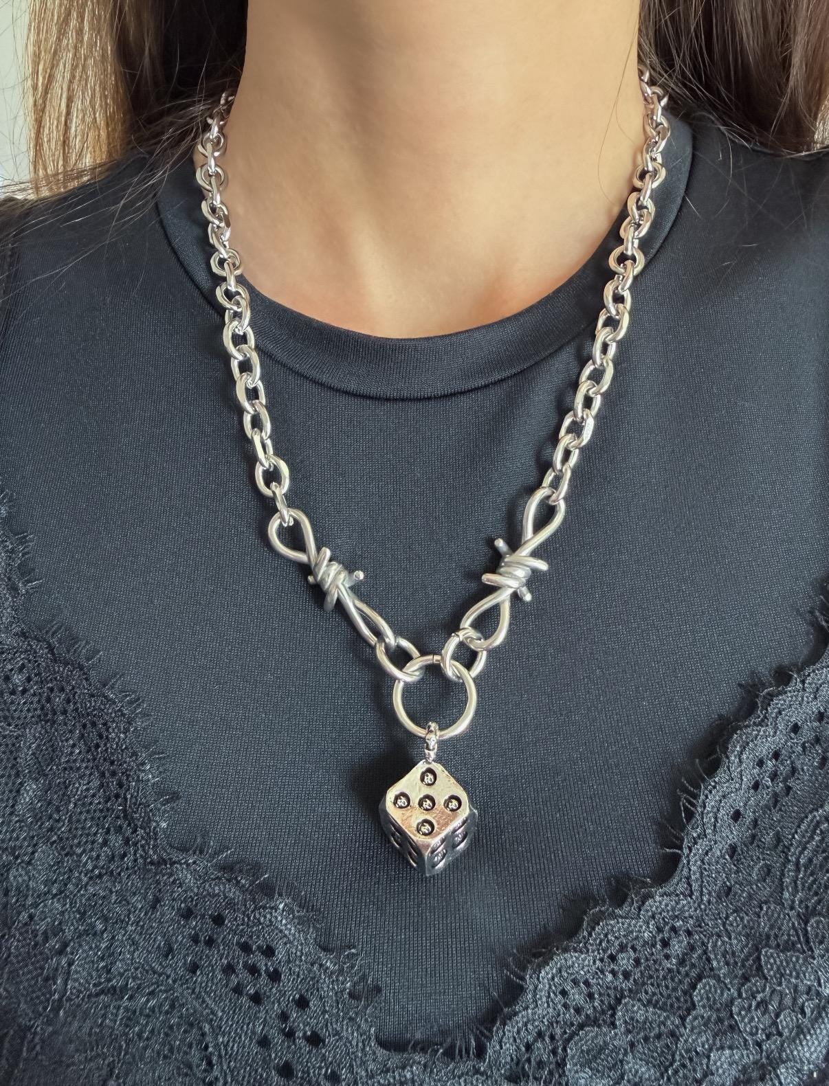 Large Dice with Skulls Necklace