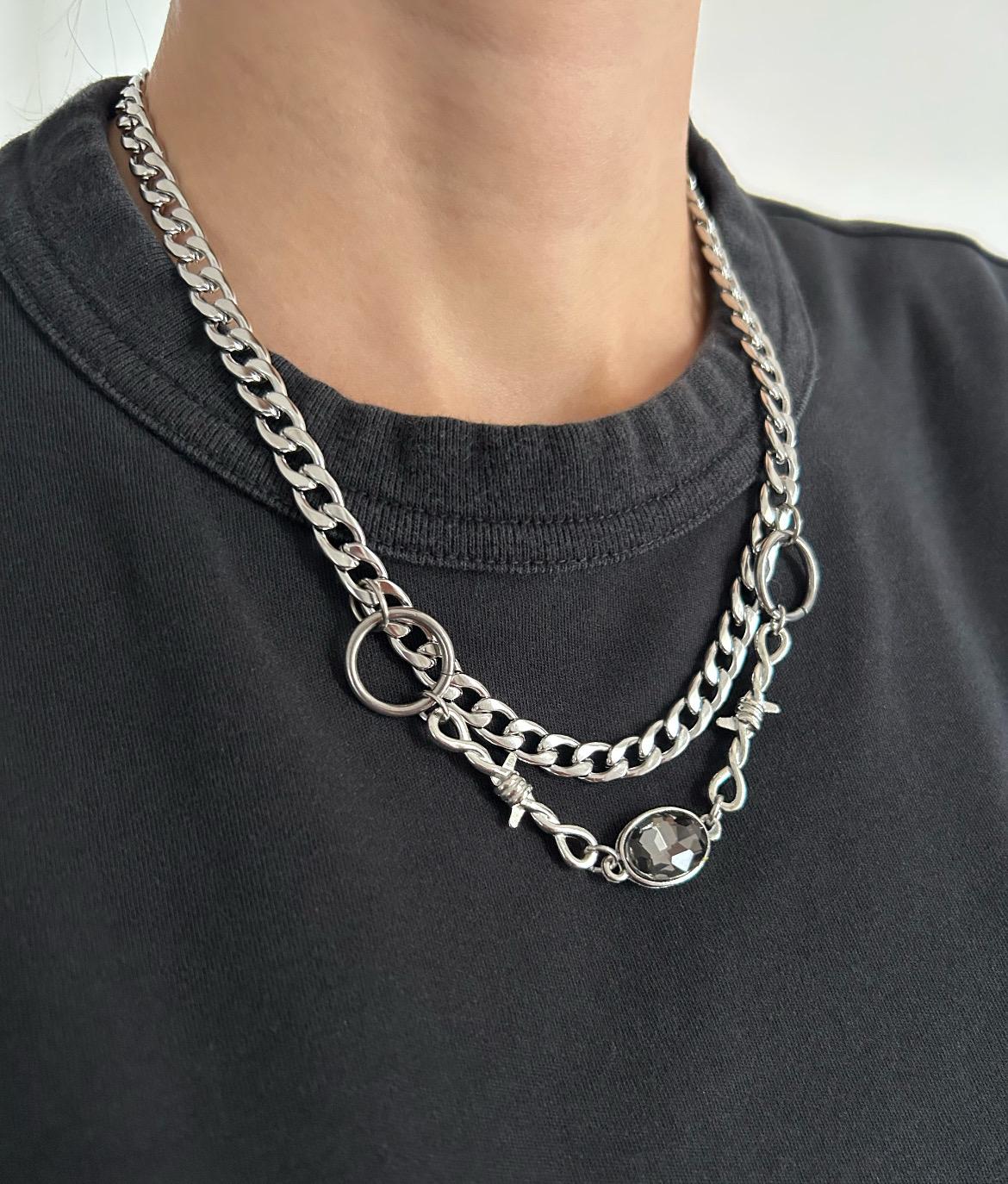 Layered Chain Grey Rhinestone Necklace