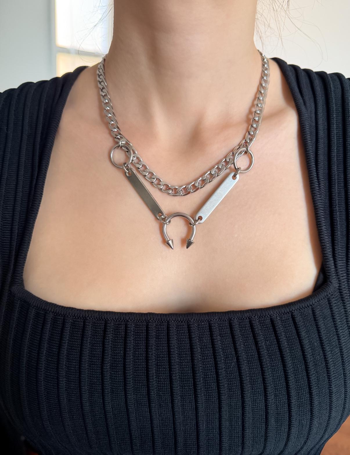 Spiked Horseshoe Barbell Layered Necklace