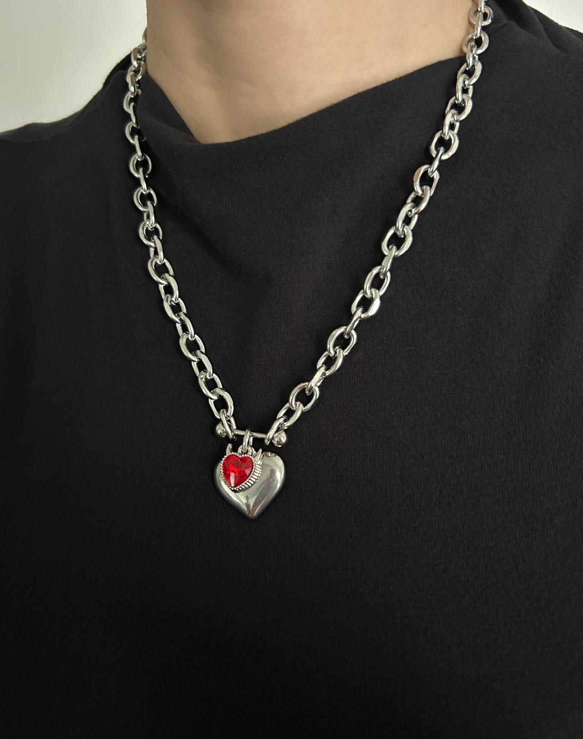 Devil horns Red Heart Charm Necklace
