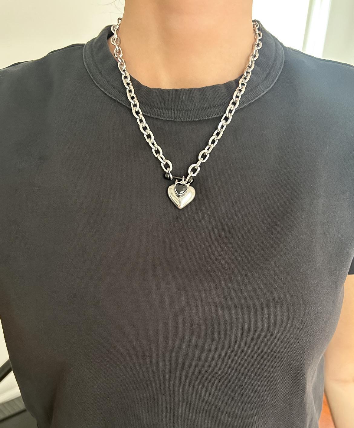Devil Horns Black Heart Charm Alternative Necklace