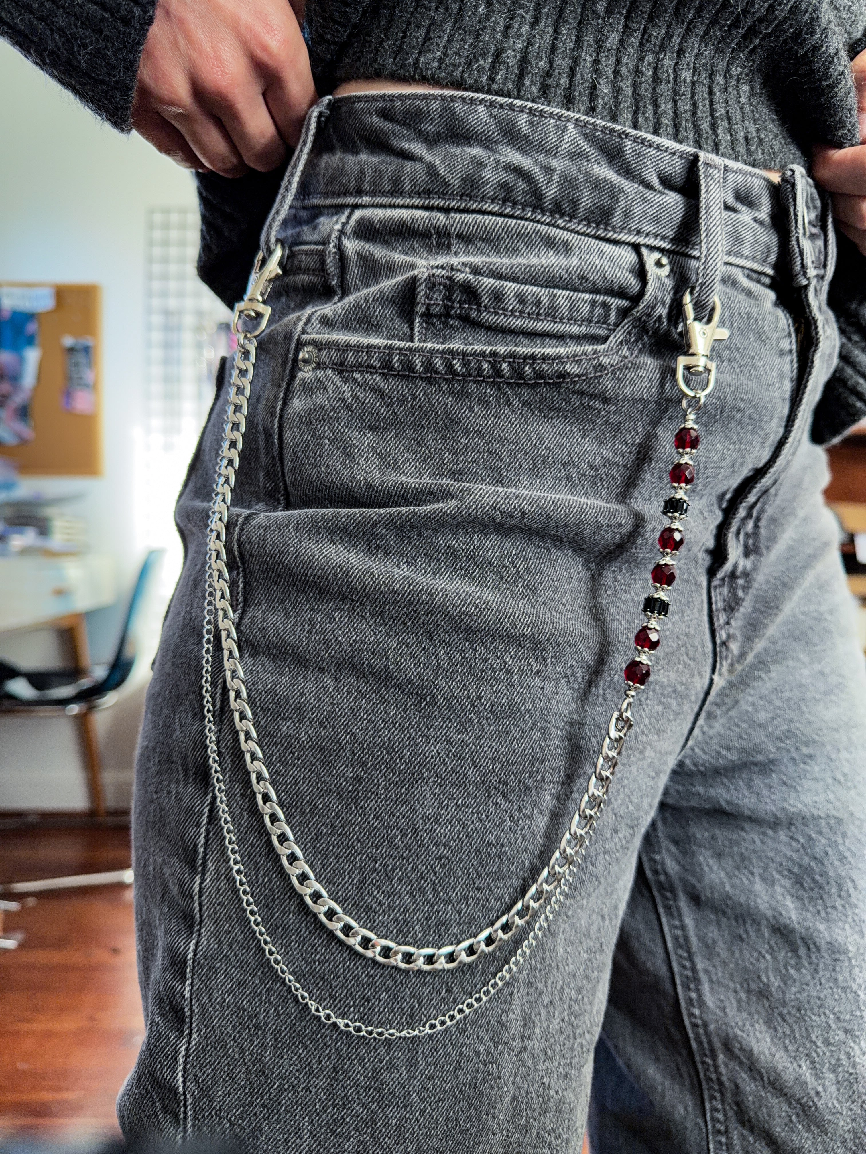 Oxblood and Onyx Beaded Pants Chain