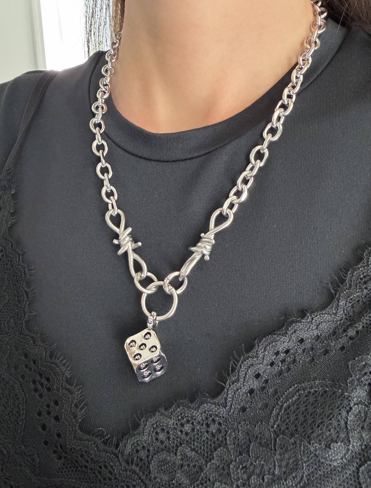 Large Dice with Skulls Necklace