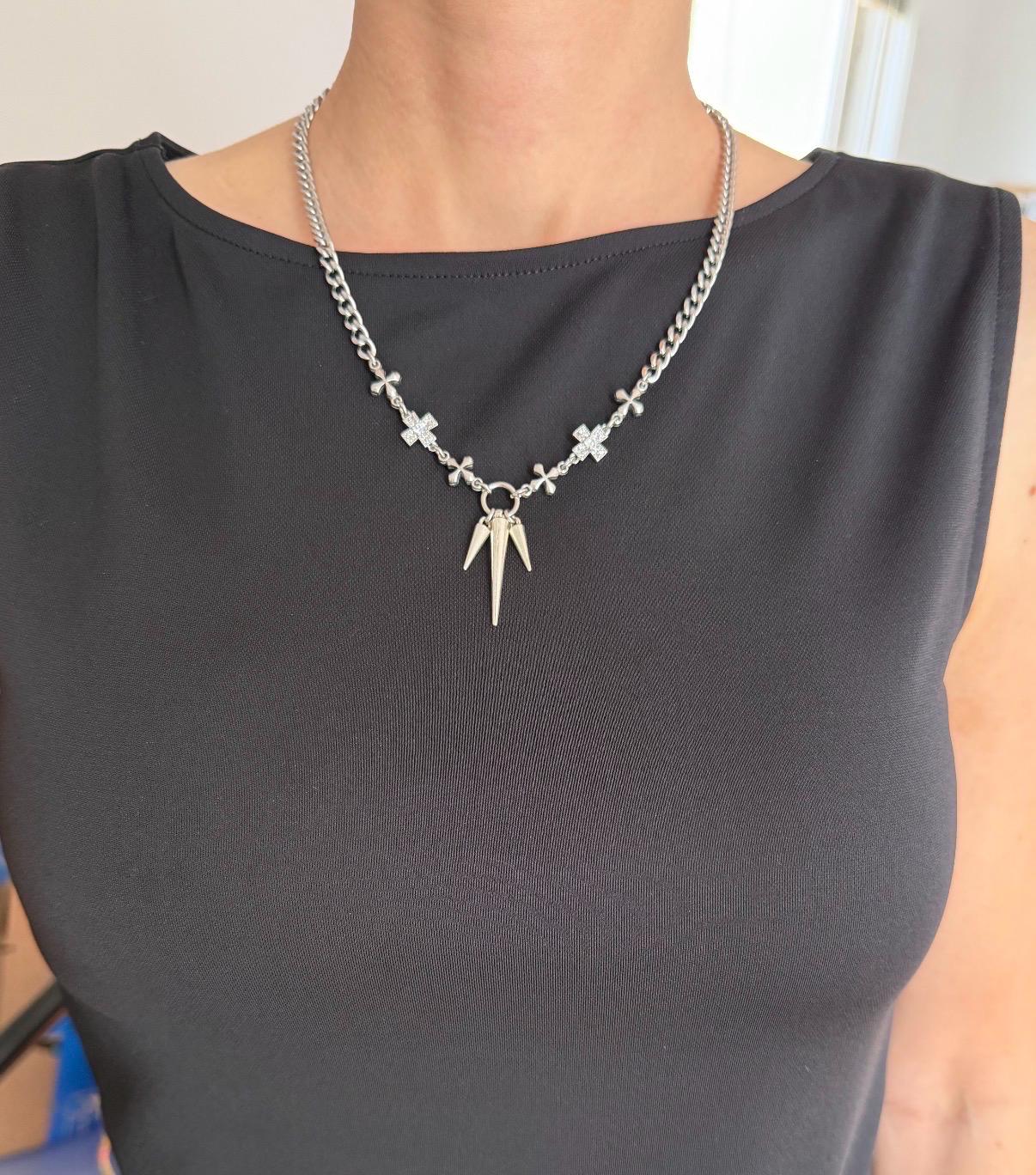 Glam Grunge Spike Charm Necklace