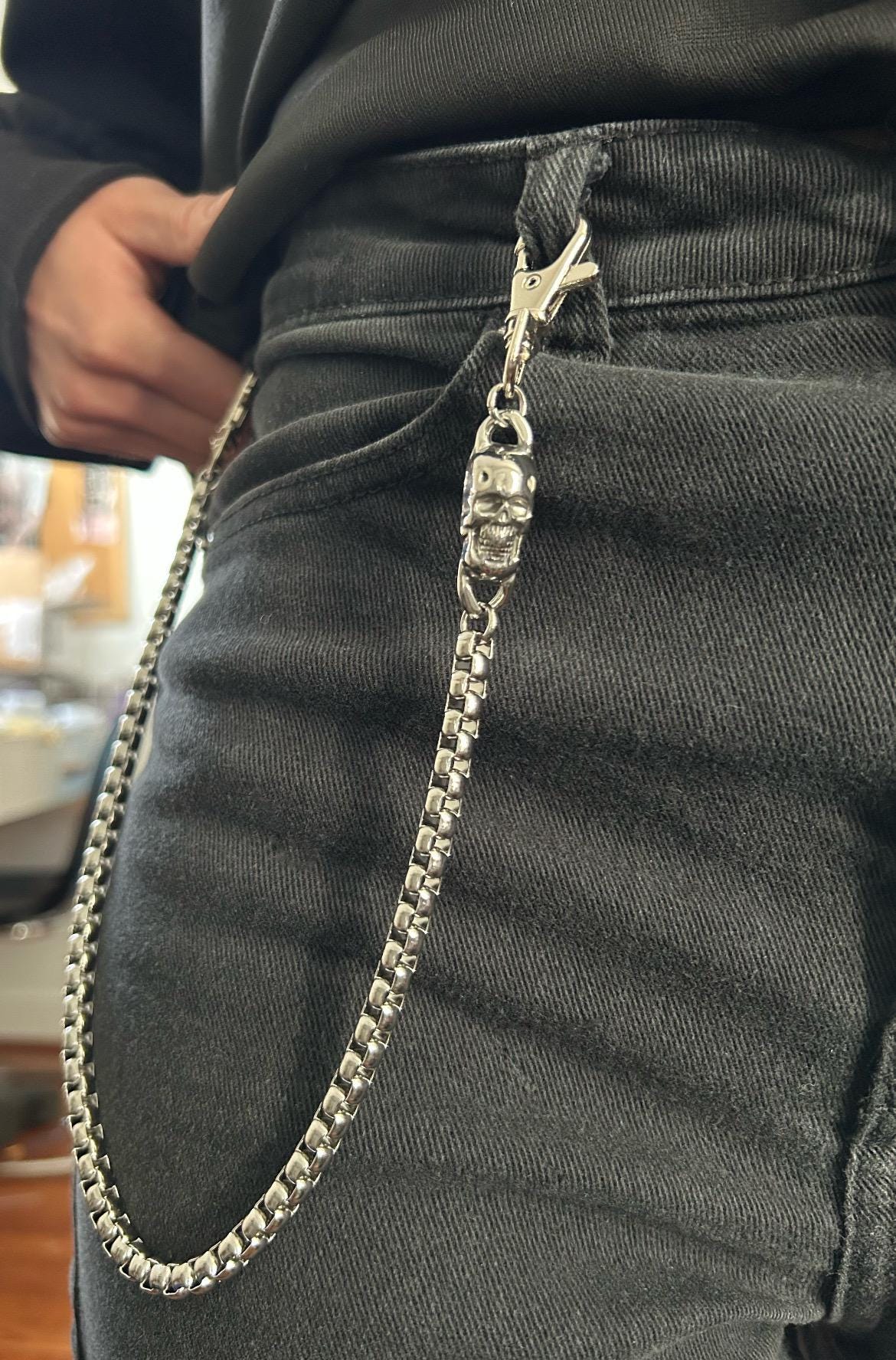 Skull Charm Snake Chain Belt Loop Pants Chain