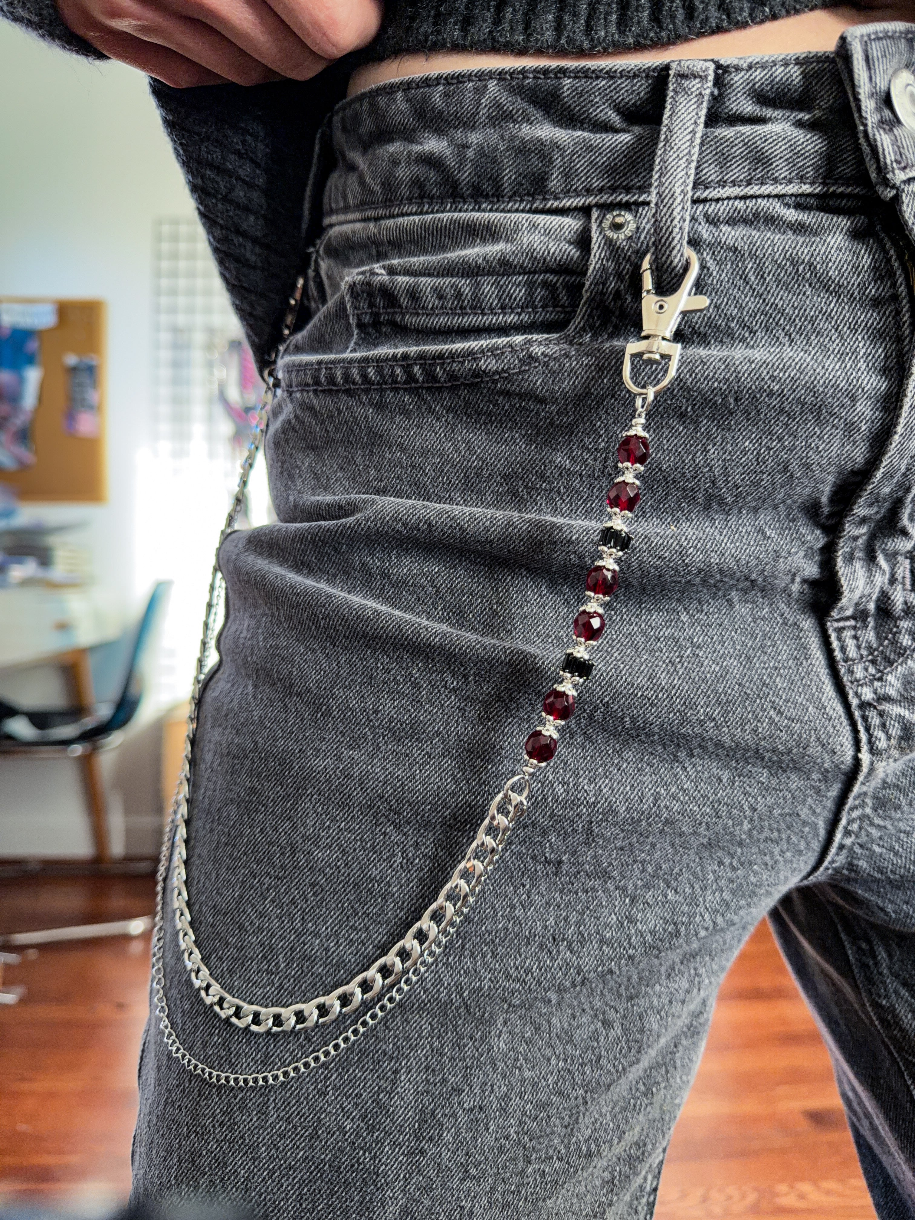 Oxblood and Onyx Beaded Pants Chain
