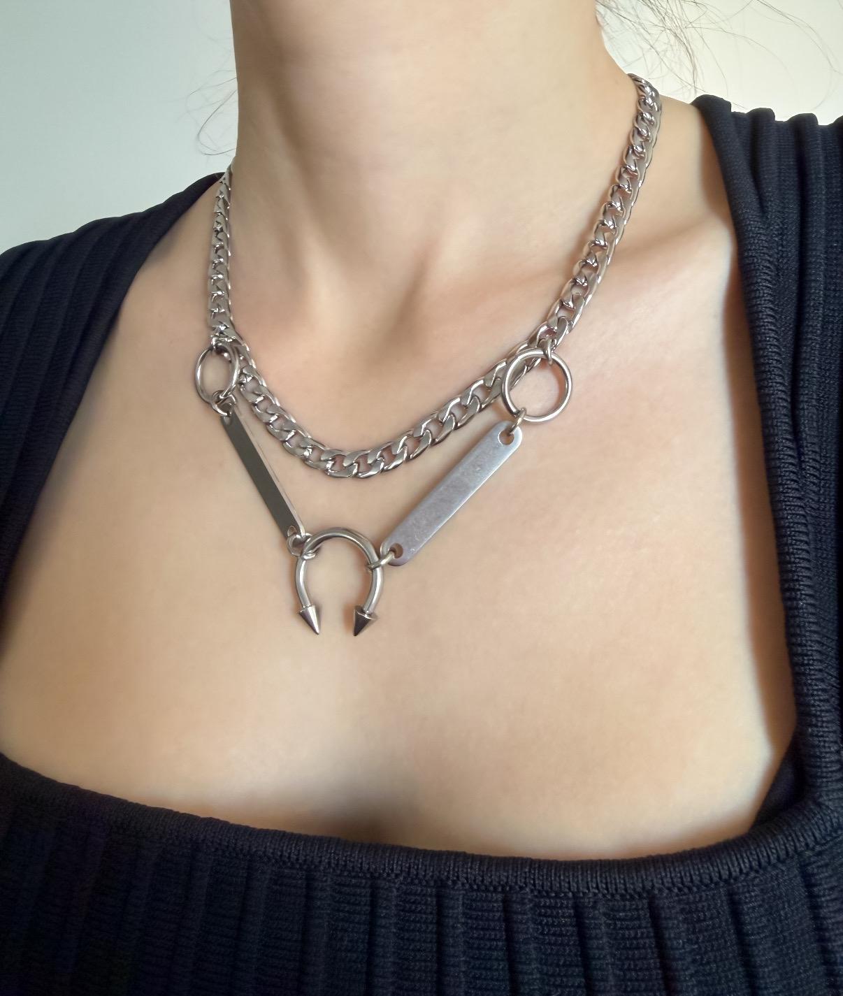 Spiked Horseshoe Barbell Layered Necklace