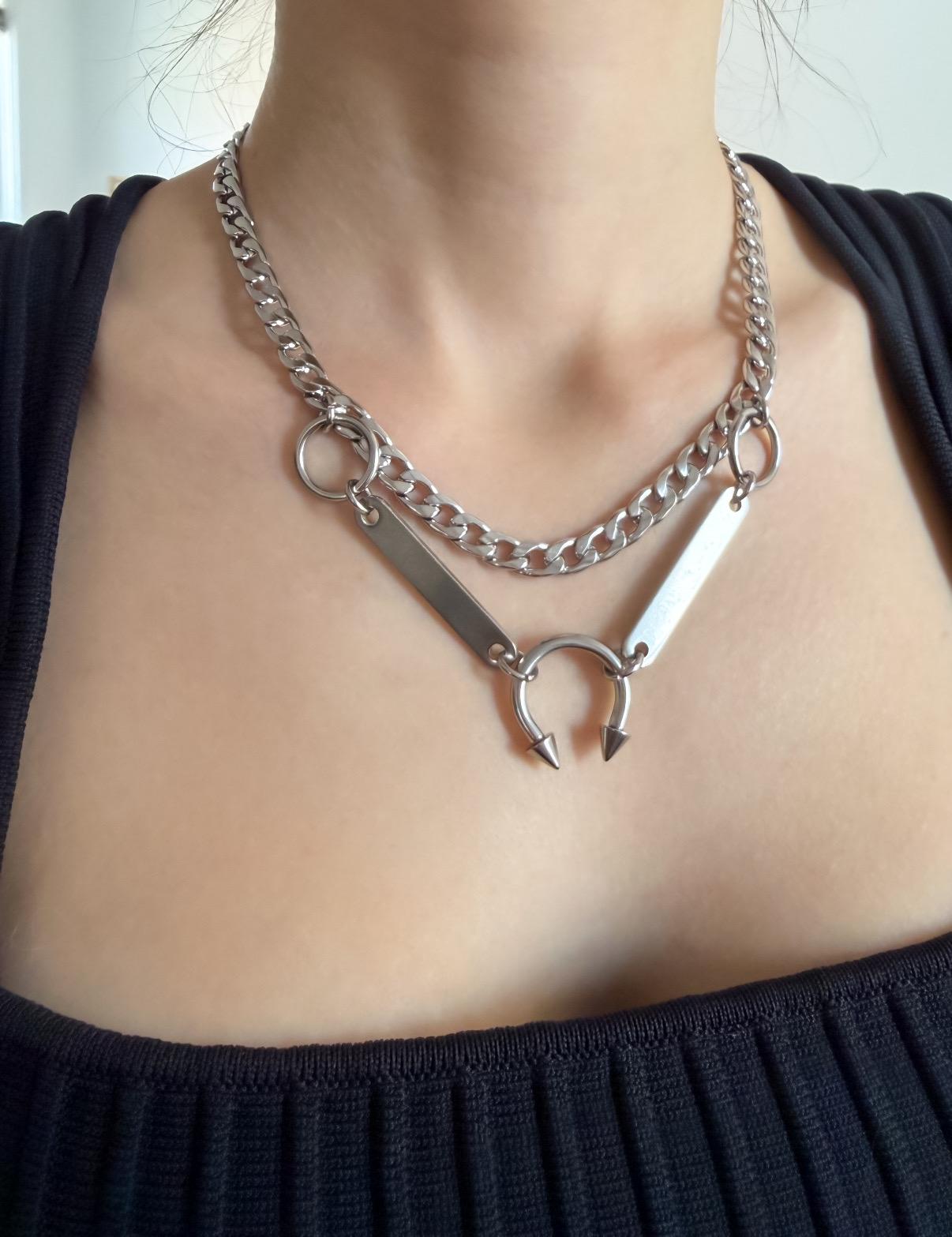 Spiked Horseshoe Barbell Layered Necklace