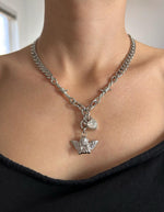 Crystal Devil Heart Cherub Charm Necklace