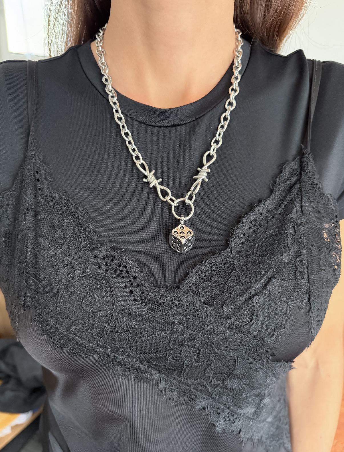 Large Dice with Skulls Necklace