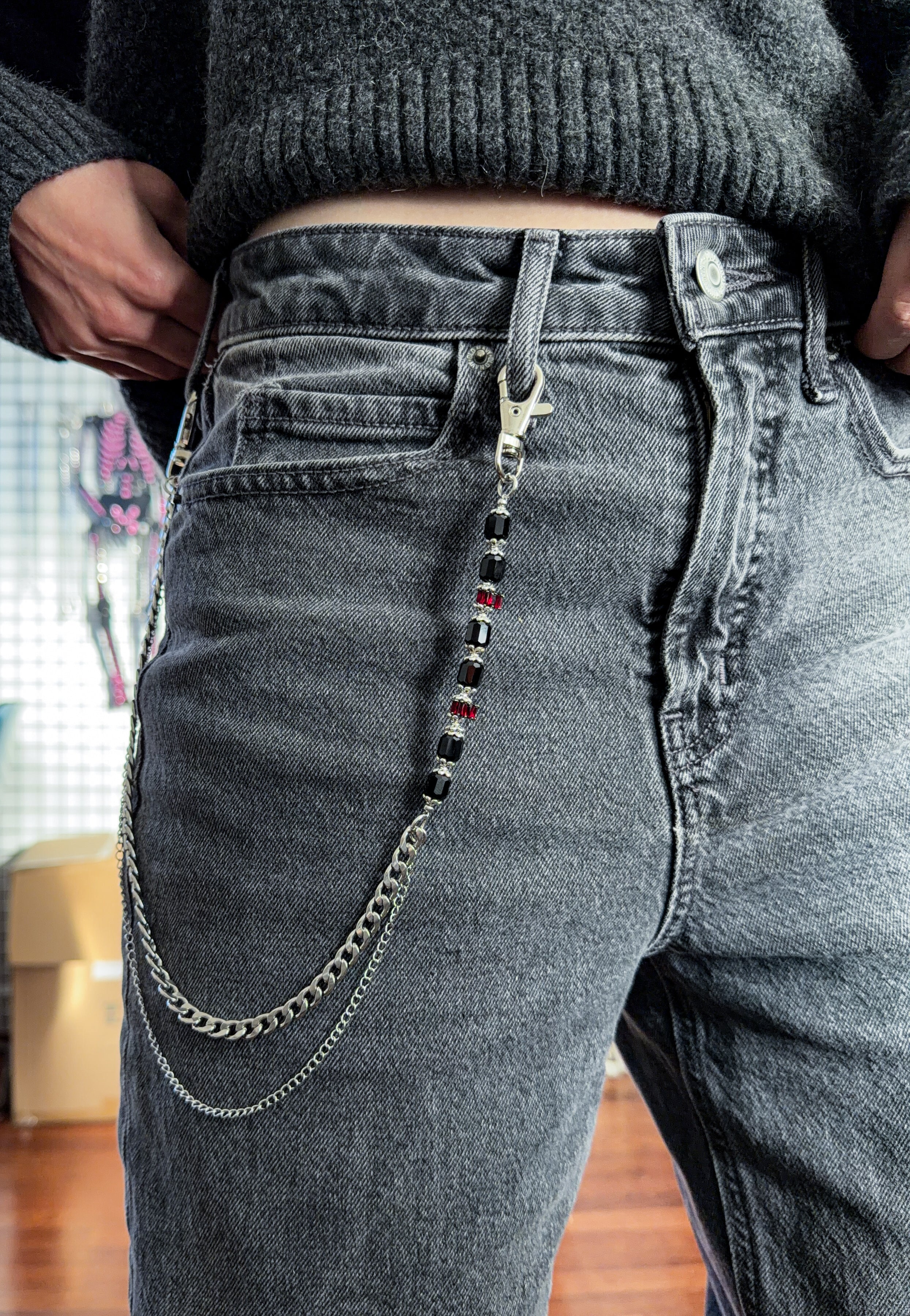 Onyx and Oxblood Beaded Pants Chain