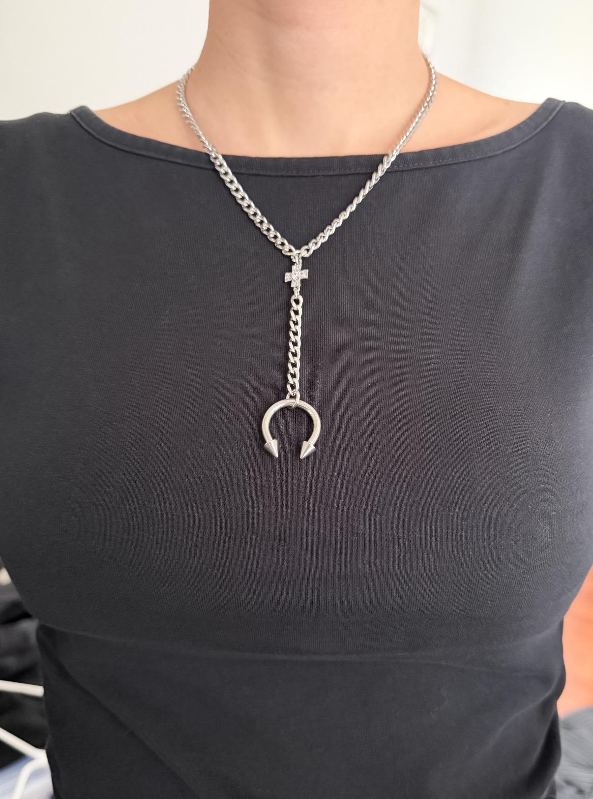 Spiked Horseshoe Barbell Lariat Necklace