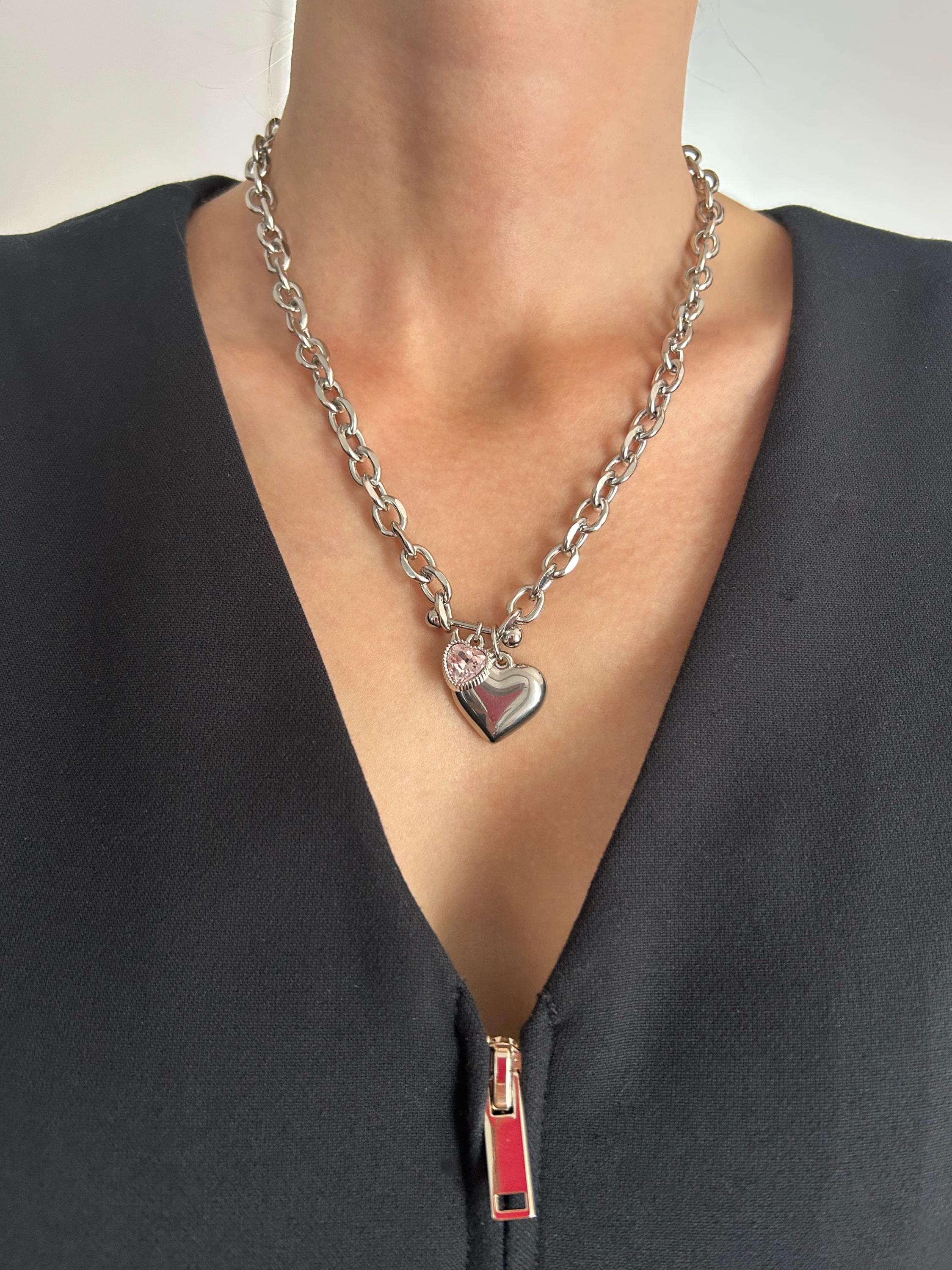 Devil Horns Pink Heart Charm Alternative Necklace