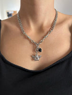 Black Crystal Devil Heart Cherub Charm Necklace