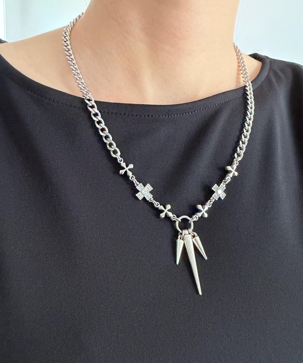 Glam Grunge Spike Charm Necklace