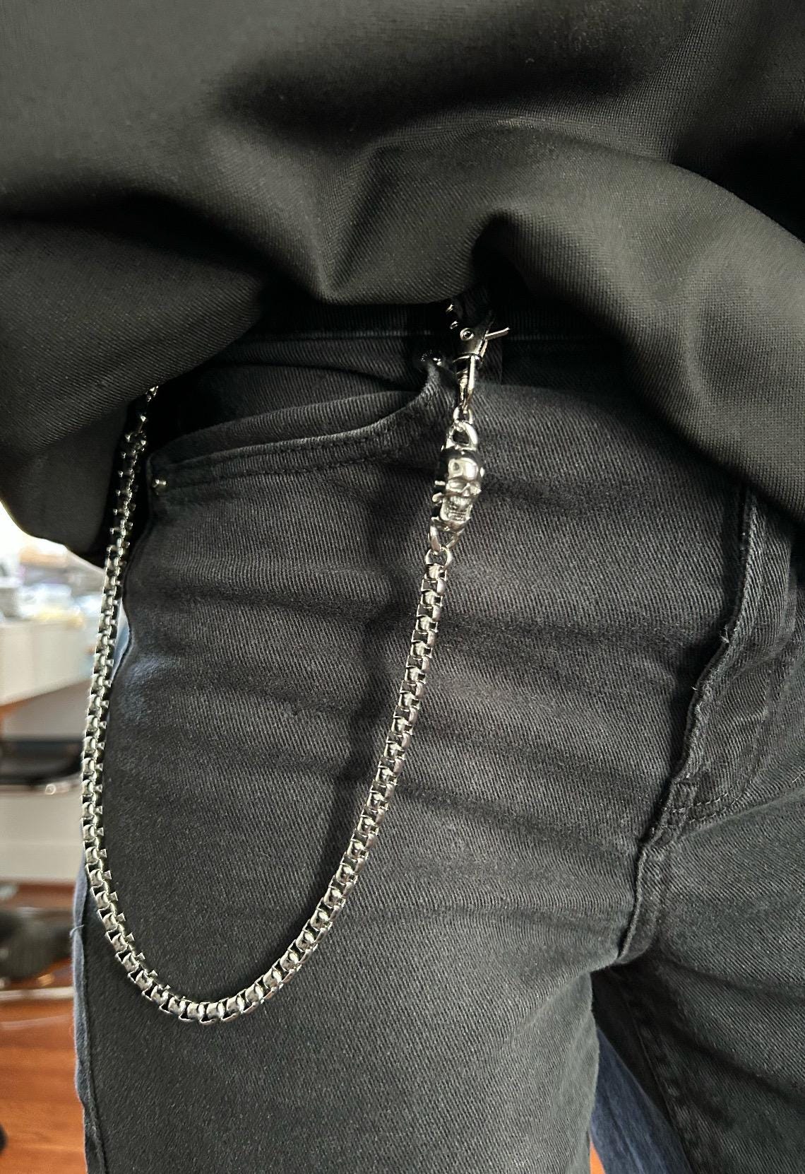 Skull Charm Snake Chain Belt Loop Pants Chain