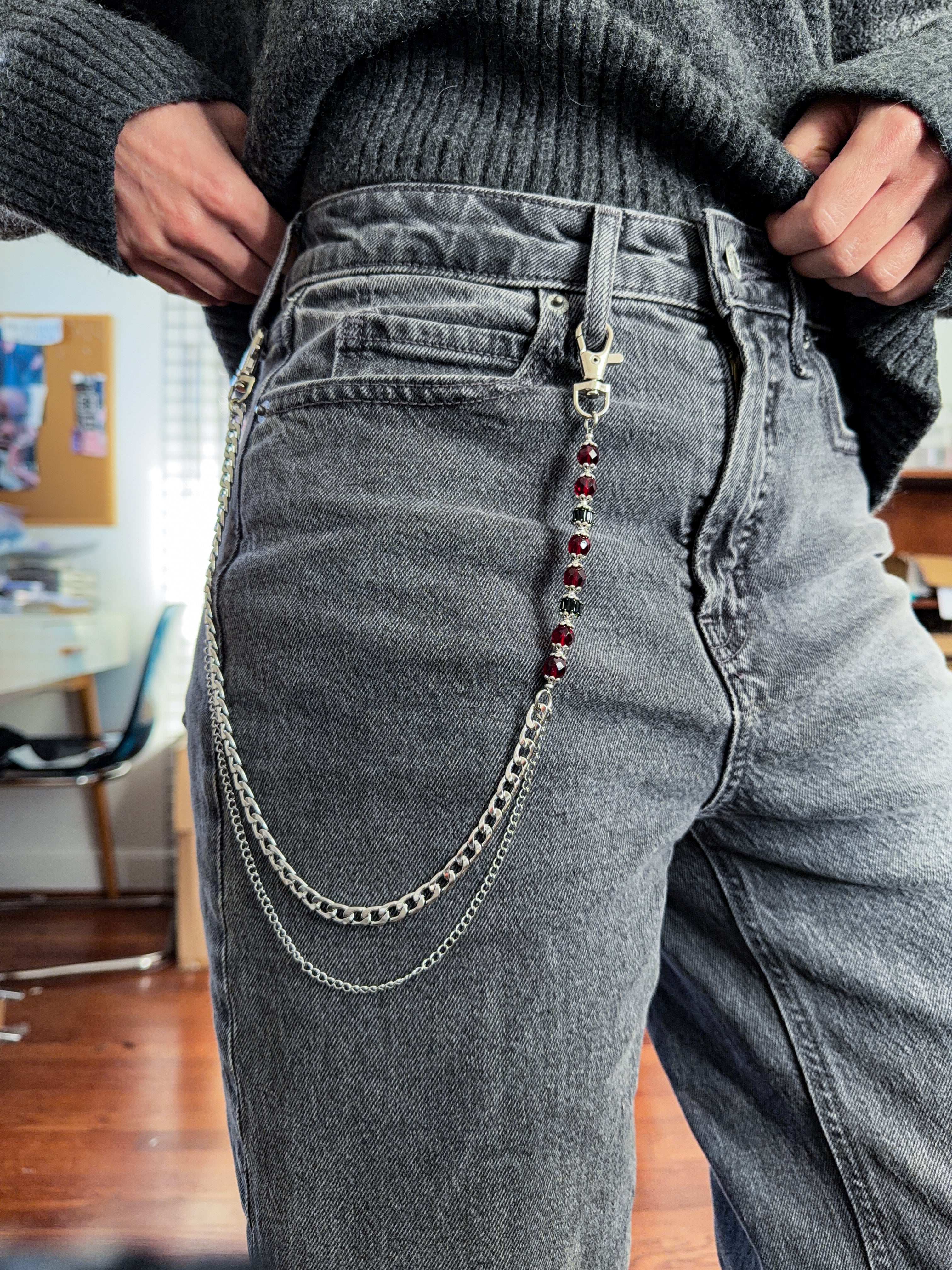 Oxblood and Onyx Beaded Pants Chain