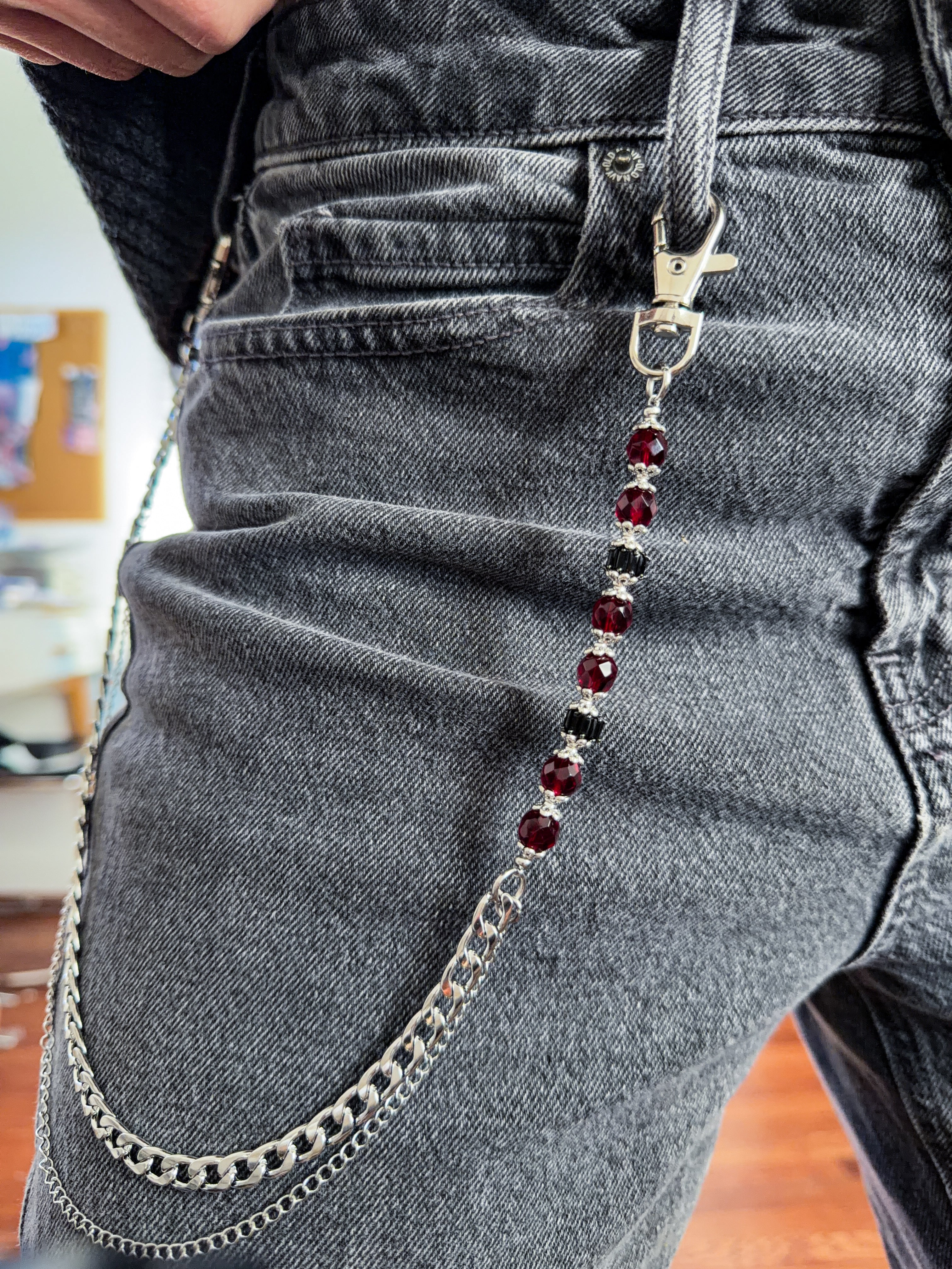 Oxblood and Onyx Beaded Pants Chain