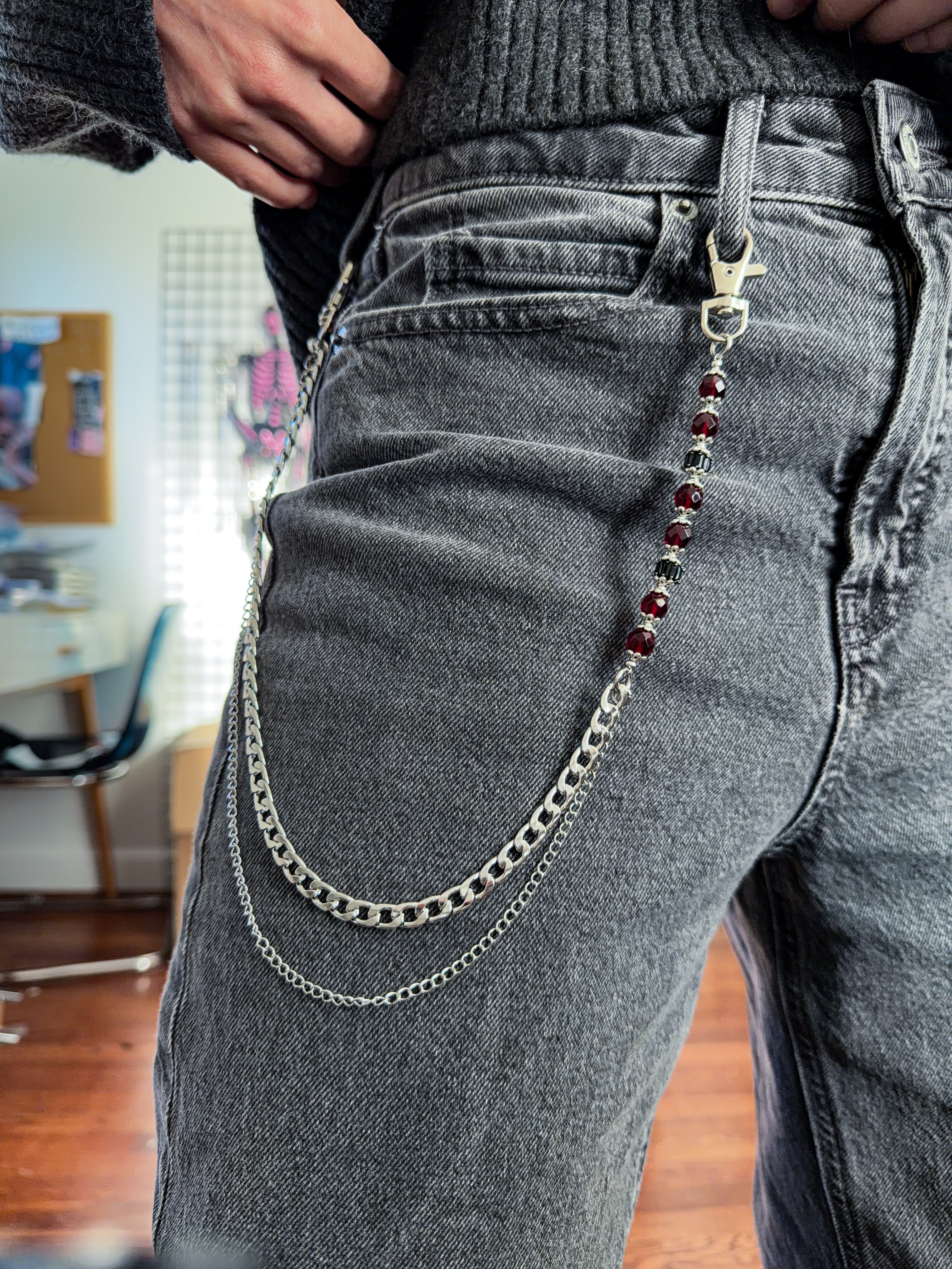 Oxblood and Onyx Beaded Pants Chain