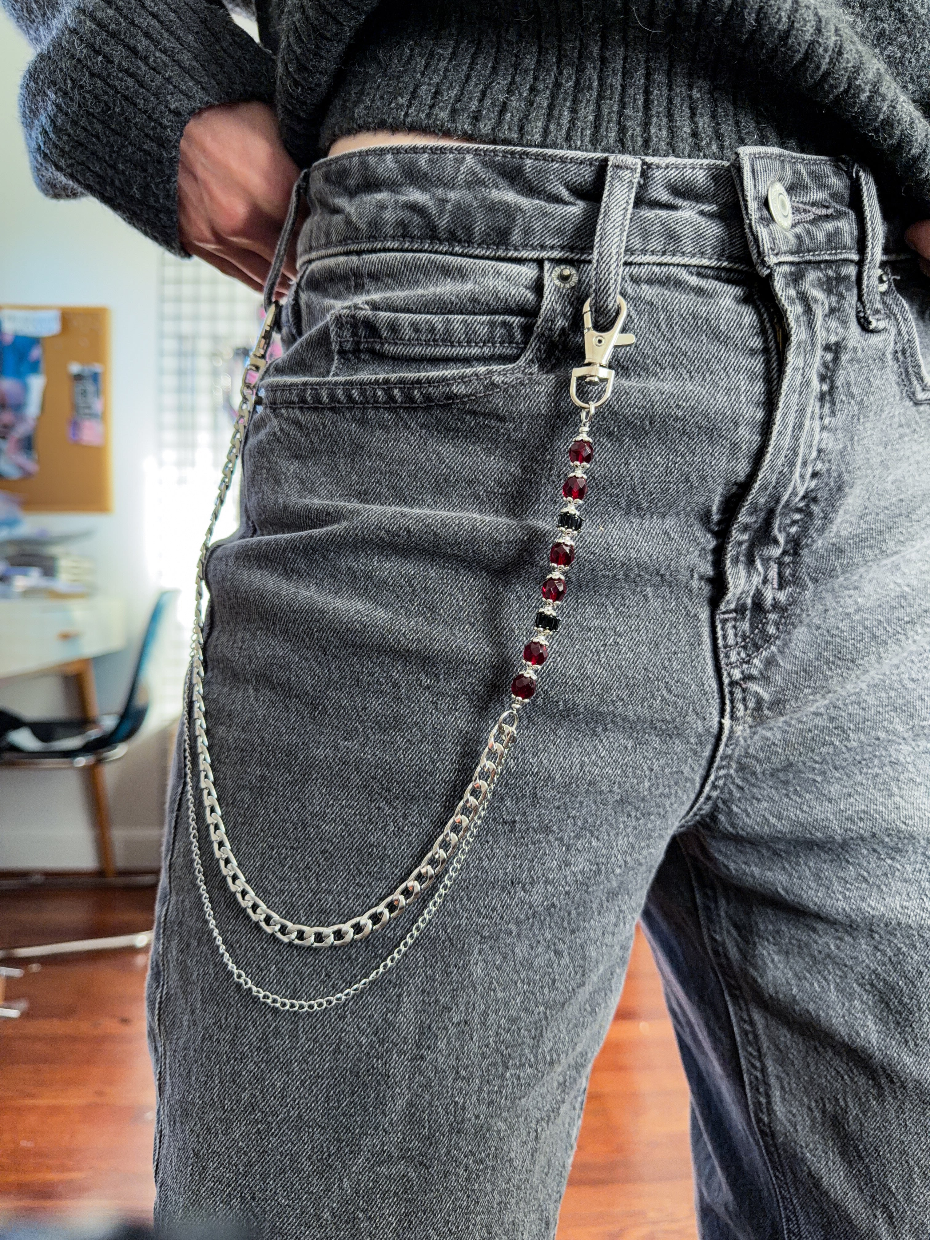Oxblood and Onyx Beaded Pants Chain