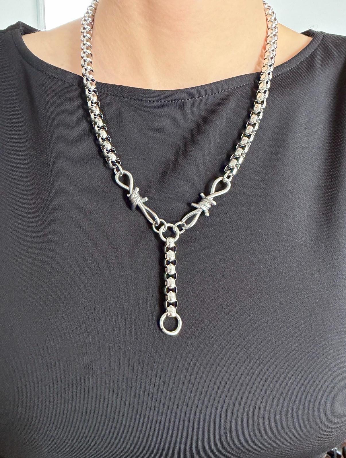 Barbed Wire Edgy Lariat Necklace