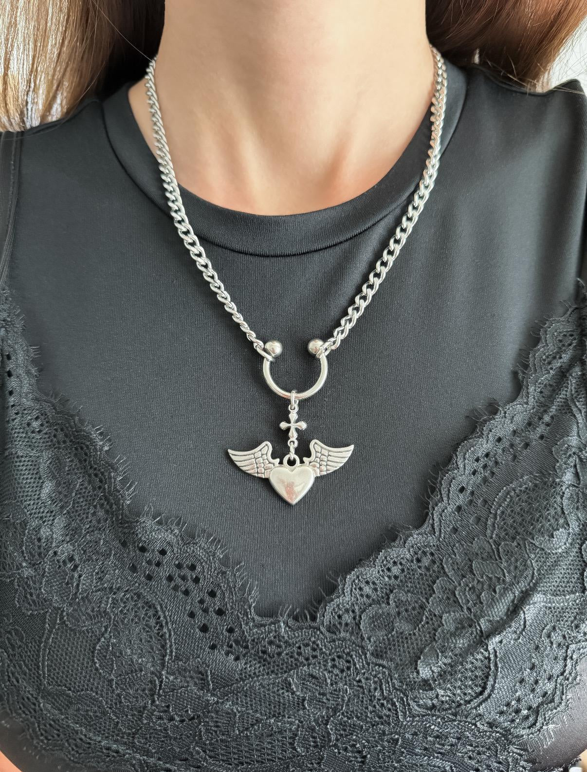 Heart With Wings Charm Necklace