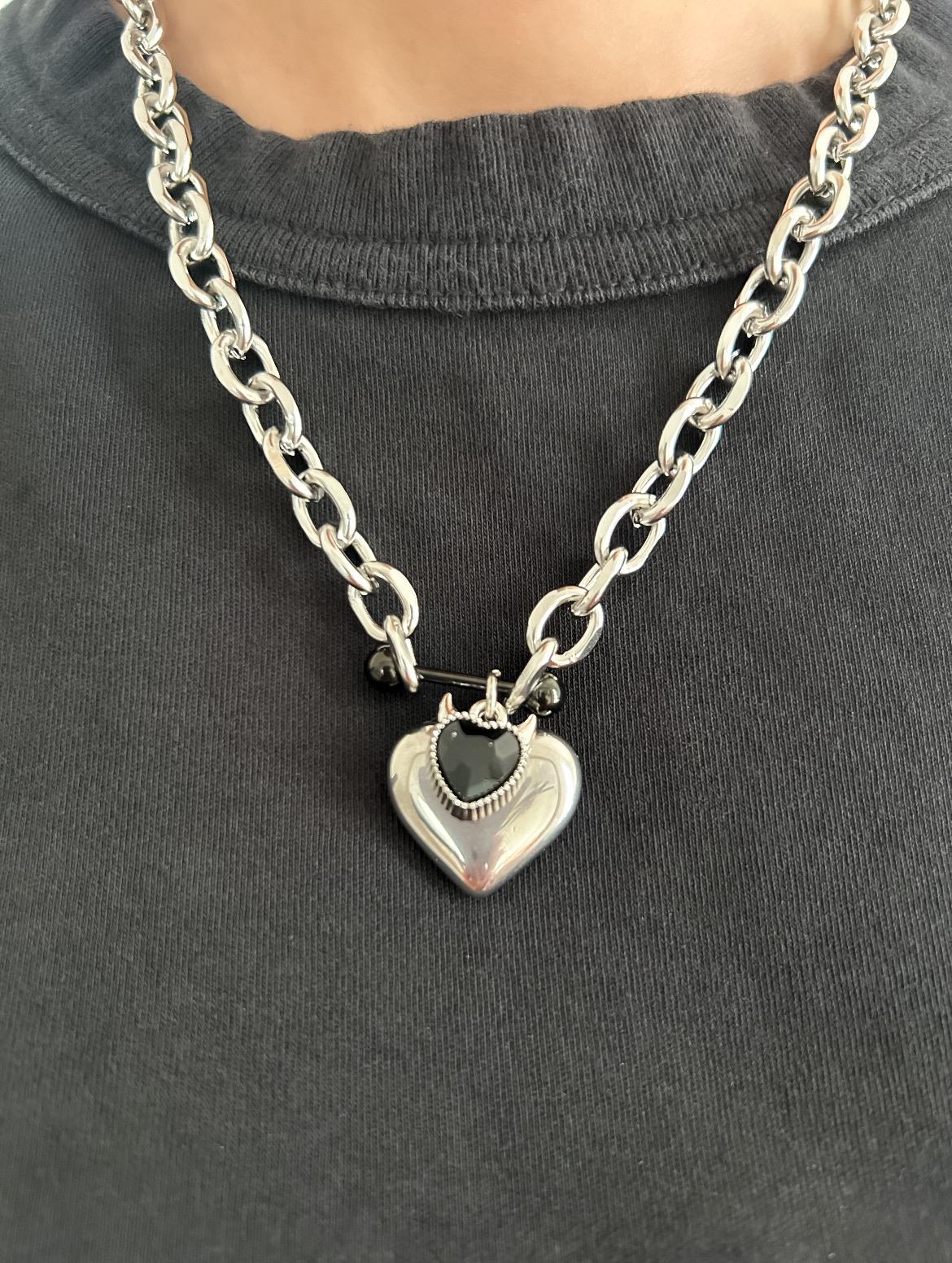 Devil Horns Black Heart Charm Alternative Necklace