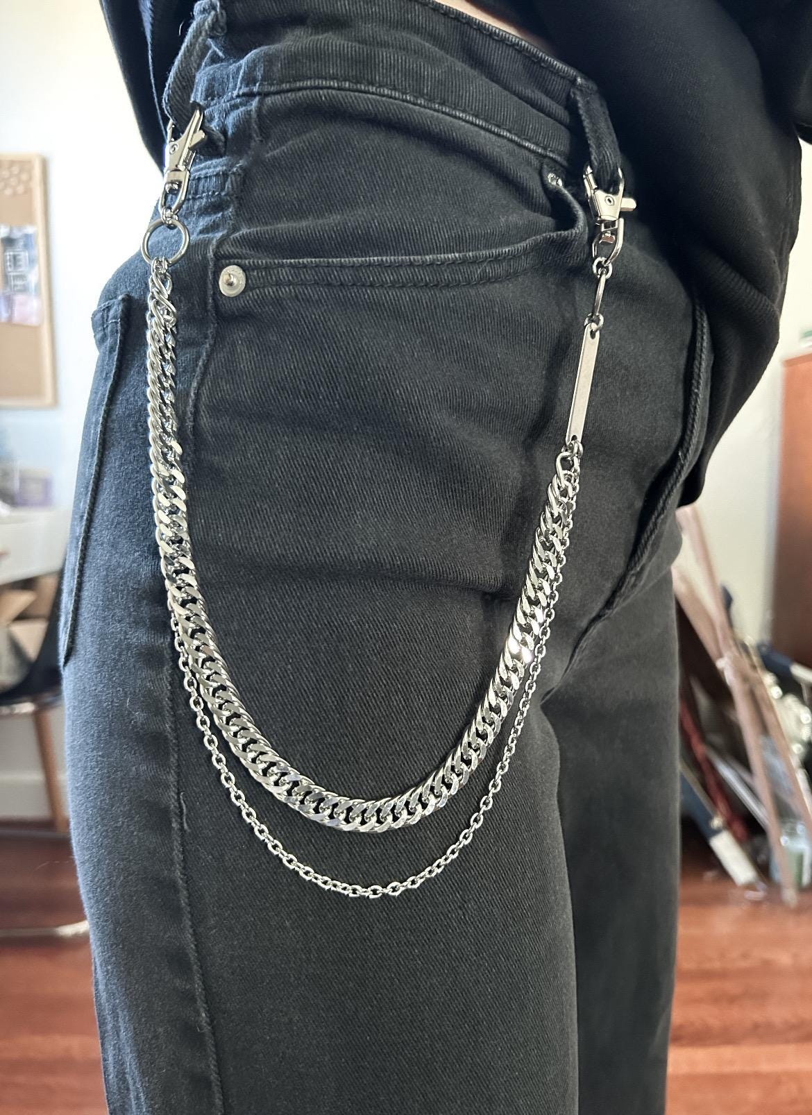 Silver Layered Chain Pants Chain