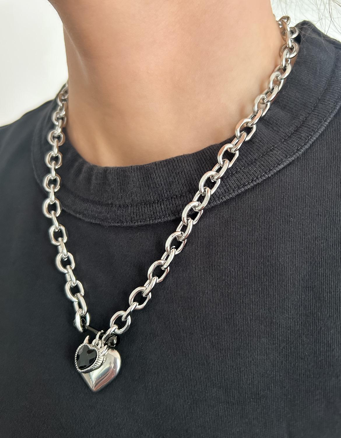 Devil Horns Black Heart Charm Alternative Necklace