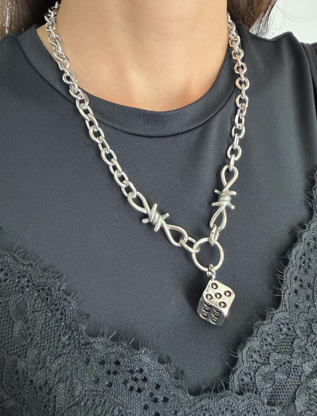 Large Dice with Skulls Necklace