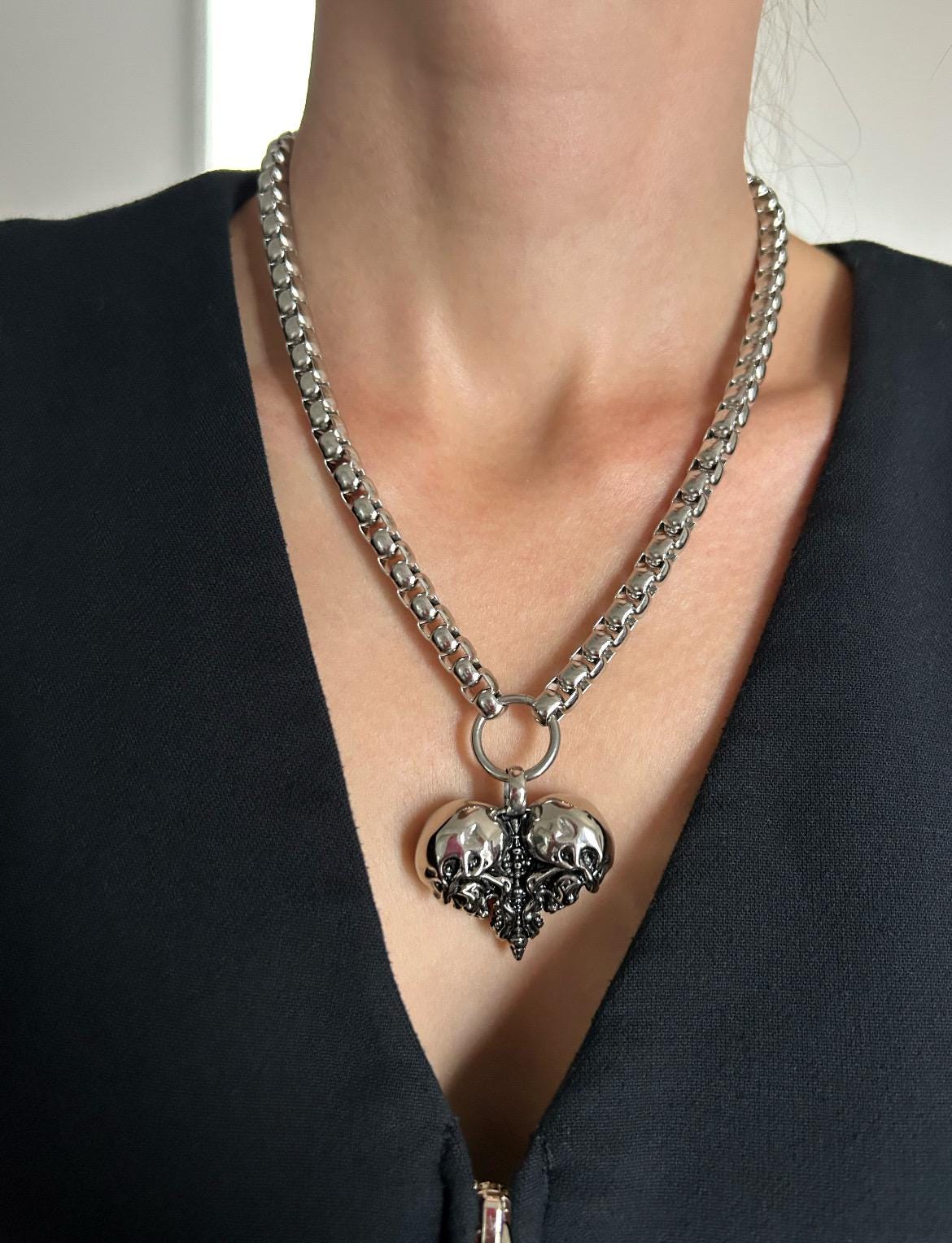 Macabre Skeleton Heart Necklace