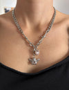Pink Crystal devil Heart cherub charm necklace