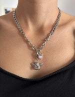 Pink Crystal devil Heart cherub charm necklace