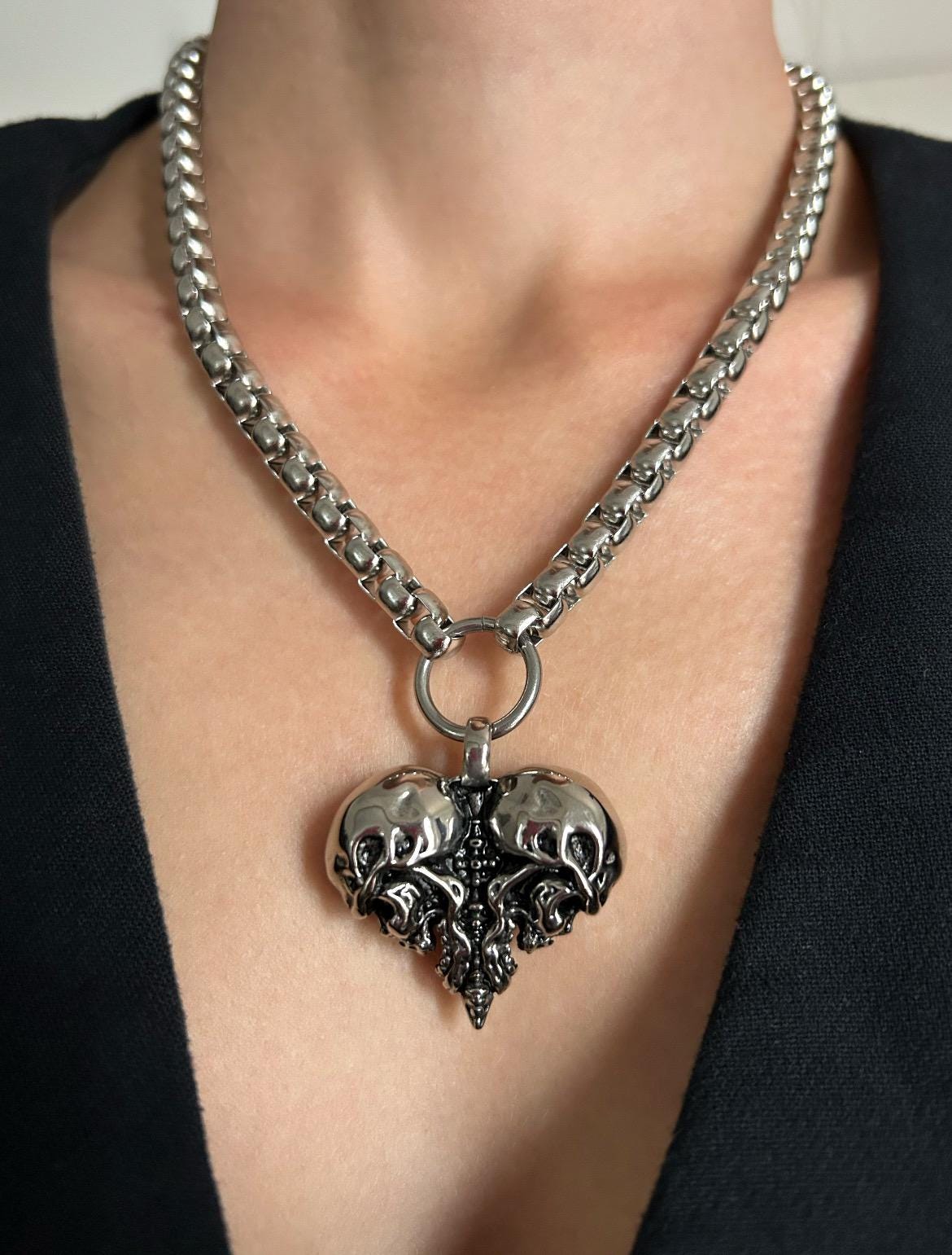 Macabre Skeleton Heart Necklace