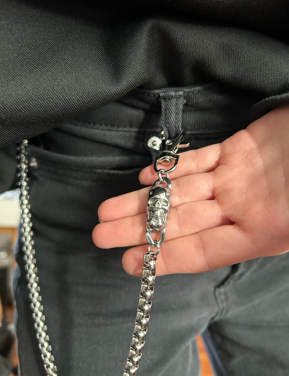Skull Charm Snake Chain Belt Loop Pants Chain
