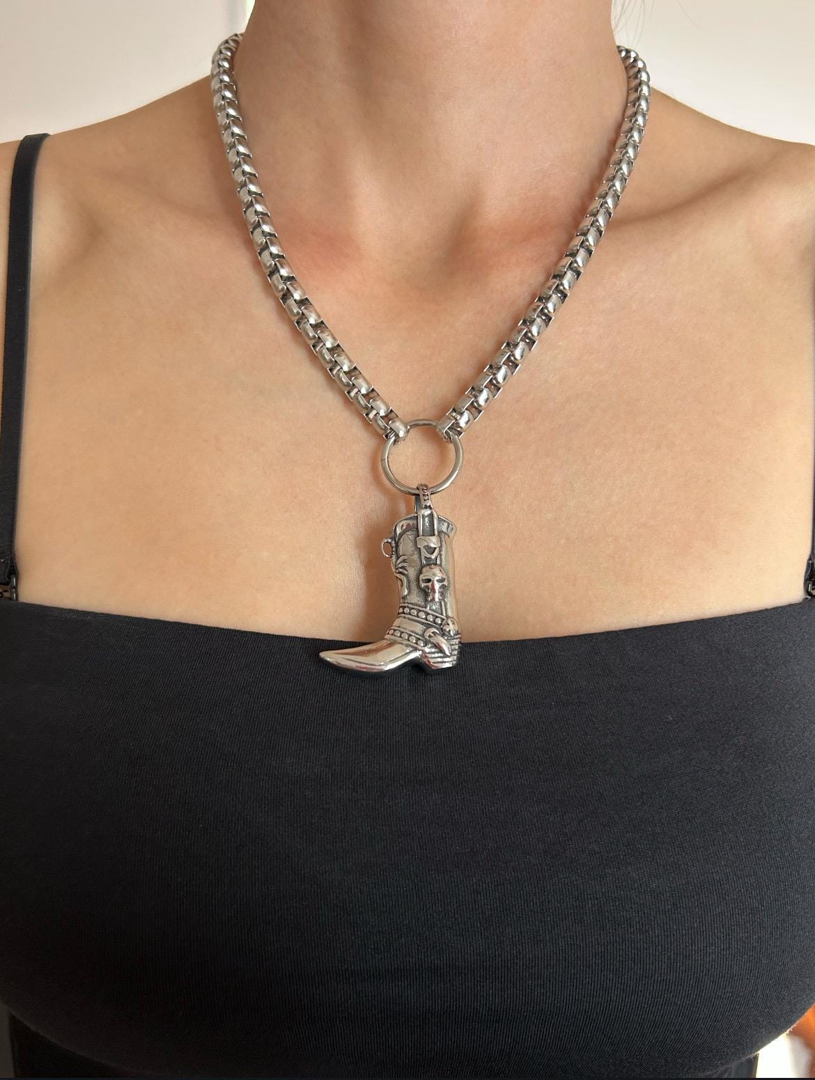 Western Goth Cowboy Boot Necklace