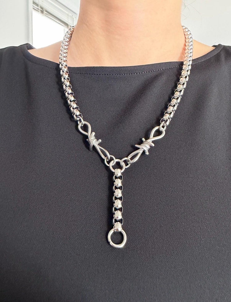 Barbed Wire Edgy Lariat Necklace