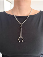 Spiked Horseshoe Barbell Lariat Necklace