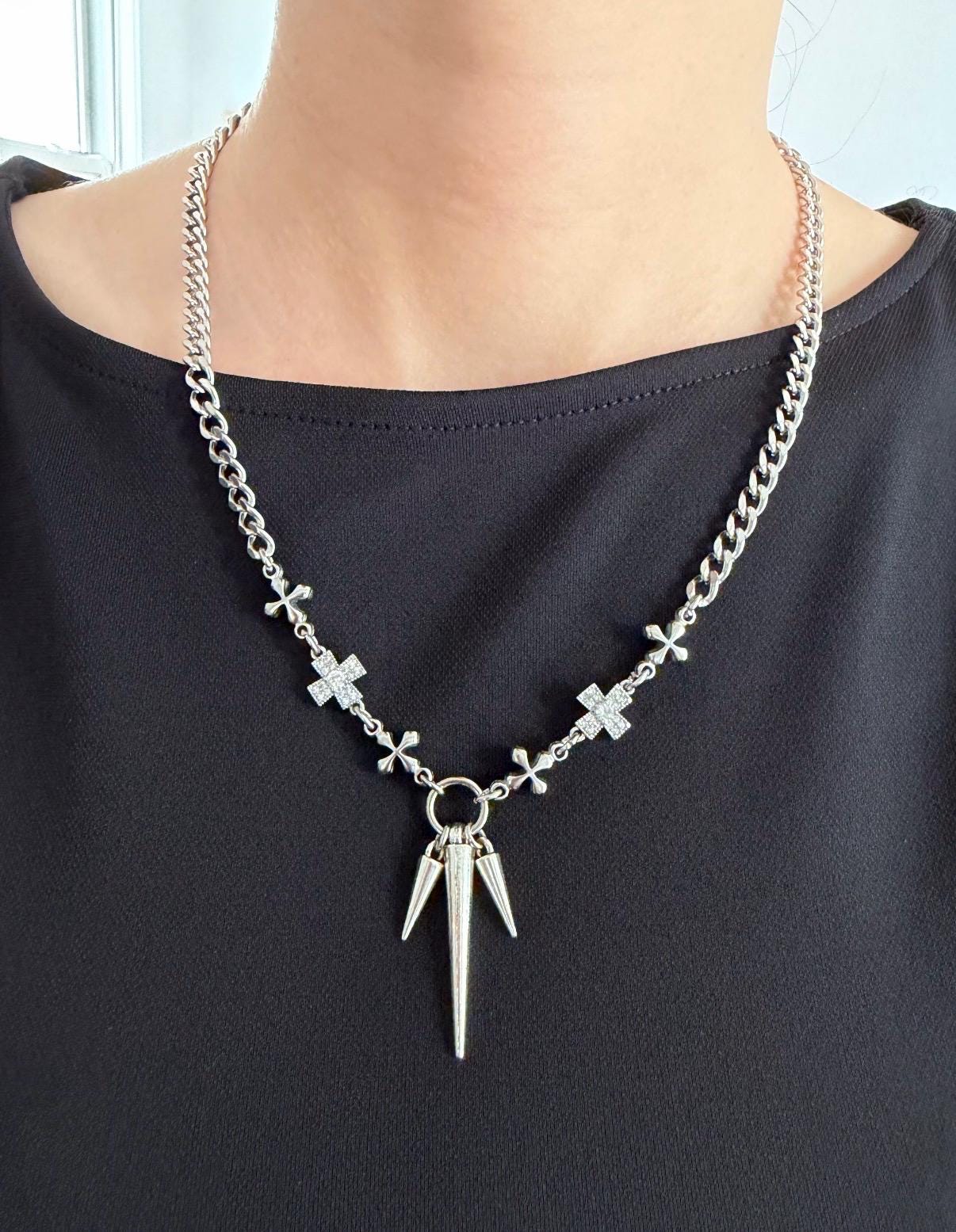 Glam Grunge Spike Charm Necklace