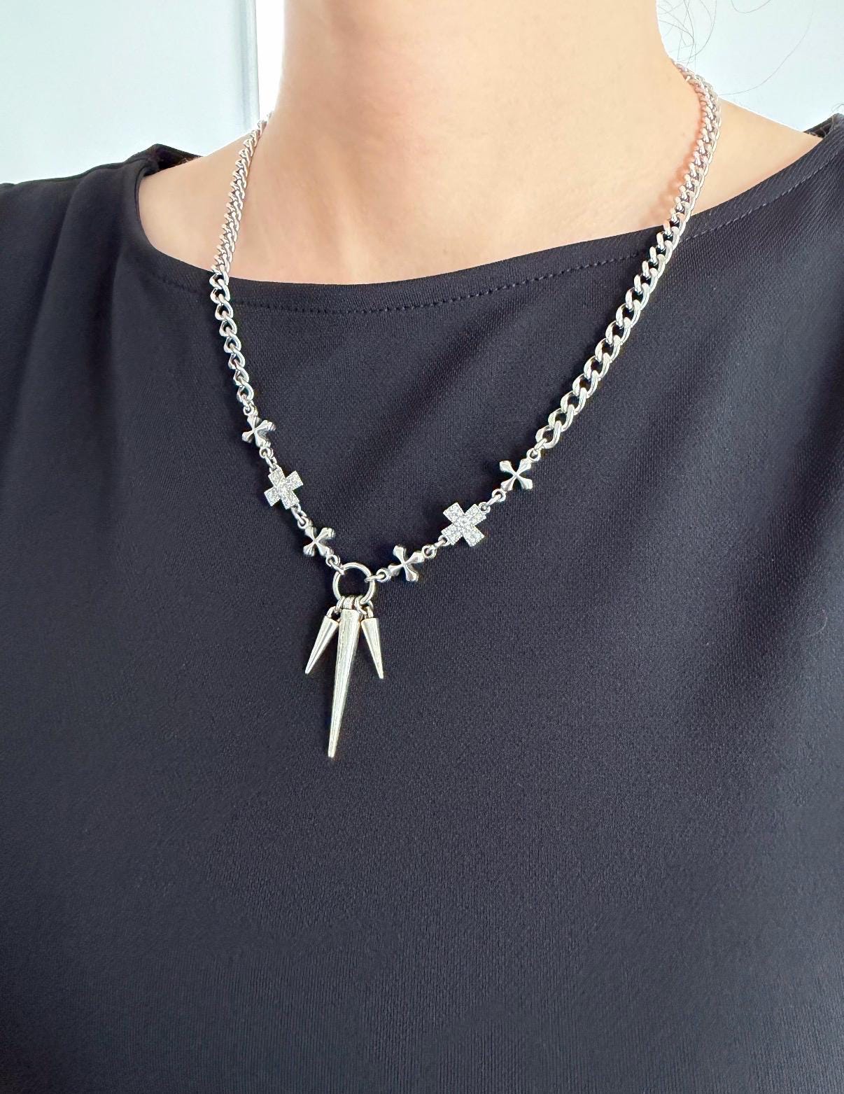 Glam Grunge Spike Charm Necklace