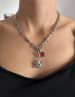 Red Crystal Devil Heart Cherub Charm Necklace